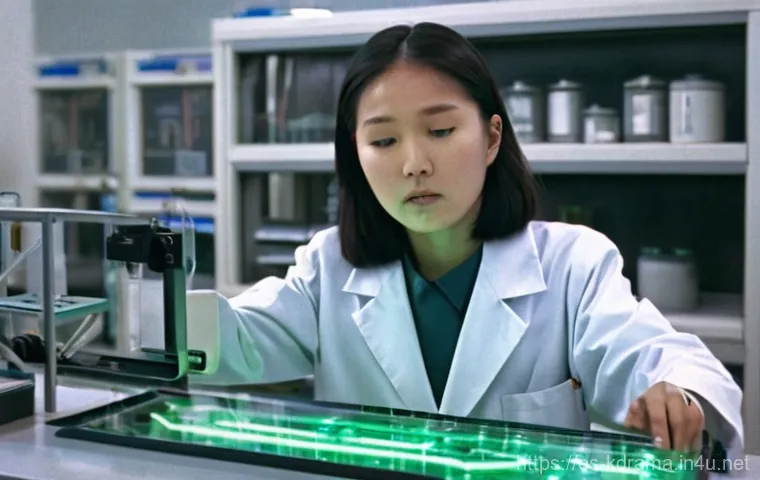 드라마  기묘한 이야기  한국 버전 제작 가능성 - **Prompt 2: "A determined Korean woman, in her late 30s or early 40s, dressed in practical, slightly...